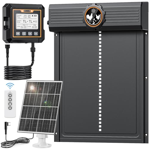 Large Automatic Solar Chicken Coop Door with Waterproof Controller, Automatic Aluminium Solar Chicken Coop Door with Light Sensor, Timer, Anti-Pinch Function, 24 x 27.5 cm