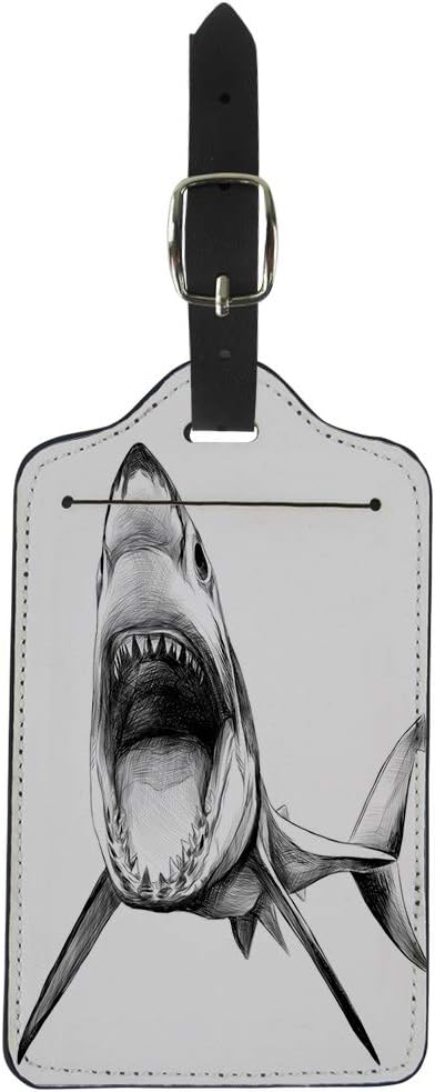 Pinbeam Luggage Tag the Shark Swims Open Mouth Sketch Graphics Black Suitcase Baggage Label