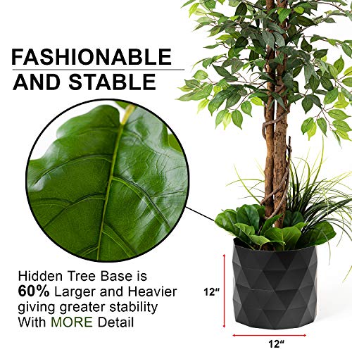 Deluxe 72" FICUS Silk Leaf Artificial Tree + Premium Fiddle Leaf Foliage in 8” Base + 12” Plant