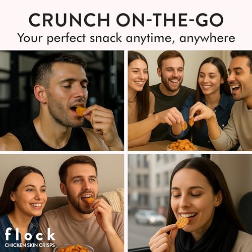 Flock Keto Chicken Skin Chips – Original Flavor, Low Carb, High Protein, Gluten-Free Chicken Crisps, Keto Snack, Low Carb Chips, Protein Crackers, Diet Snacks, 8-Pack (1oz)