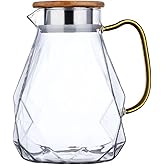 Hemoton 75Oz Cold Water Pitcher with Leak-Resistant Lid and Comfortable Handle - Wide Mouth Glass Jug for Iced Tea Juice and Party Beverages