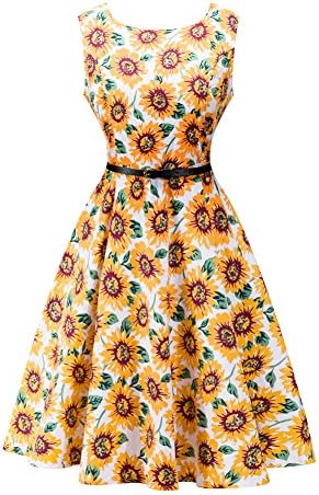 Firmeza Lady Women's Large Size Round-neck Sleeveless Print Dress Heben Wind Retro Pompon Skirt