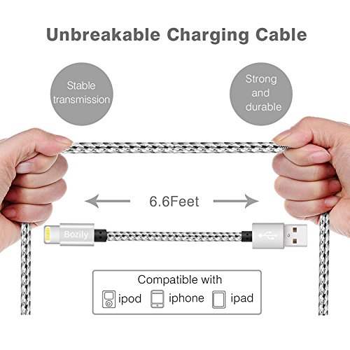 Bozily iPhone Charger, 3PACK 6Feet Nylon Braided Charging Cables Cell phone Cord Lightning to USB Cable for iPhone X 8 8 Plus 7 7Plus 6s 6s Plus 6 6Plus 5 5s 5c SE iPad iPo