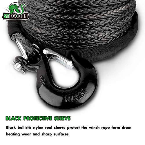 STEGODON 3/8" x 100ft Synthetic Winch Rope 23,809lbs Dyneema Winch Cable Line with Hook and Sleeve Protection Car Tow Recovery Cable for 4WD Off Road Vehicle Truck SUV Jeep(Black) - Image 6