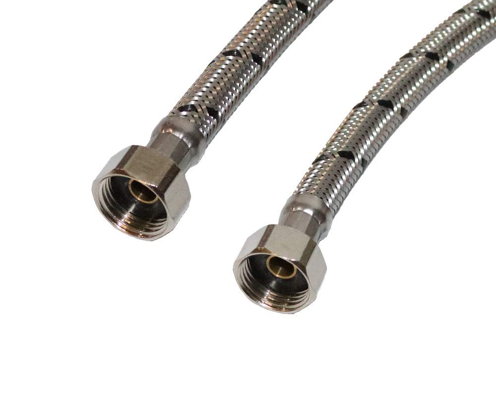 Aumix x2 (Pair) ½” x ½” inch BSP 9mm Bore 300mm Flexible Braided Pipe Kitchen Basin Monobloc Mixer Tap Connector Hose WRAS Approved