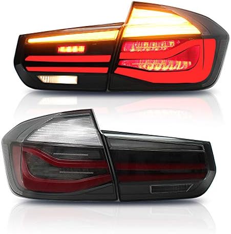 MICROPOWER LED Tail Lights Assembly for BMW 3 Series F30 F35 320i 328i 335i M3 Sedan 2012 2013 2014 2015 2016 2017 2018 with Sequential and Full LED DRL Bars, Smoke
