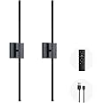 LED Wireless Wall Sconce with Remote Control (Set of Two), USB Rechargeable Battery Powered Indoor Wall Lamps, Dimmable, 360° Rotate,Timing, 28.3 inch Black Wall Lights for Hallway/Living Room/Bedroom