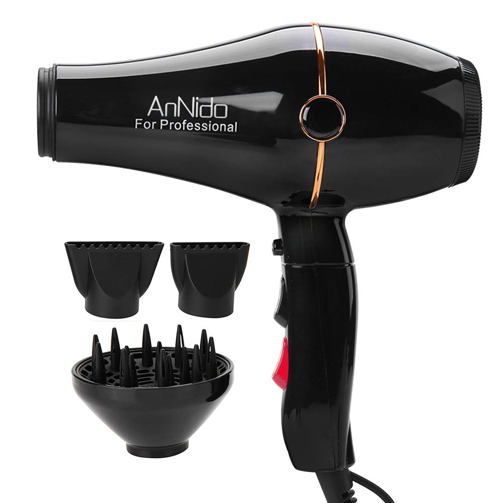 AnNido Professional Hair Dryer with Diffuser, Professional Negative Ions Technology Salon Ionic Blow Dryers Quiet with Diffuser Confu for Salon Use