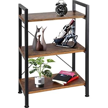 TomCare Bookshelf3-Tier Wood and Metal Shelves Industrial Bookcase Display Office Storage Rack Multifunctional Furniture for Entryway Living Room Bedroom Home Office Kitchen