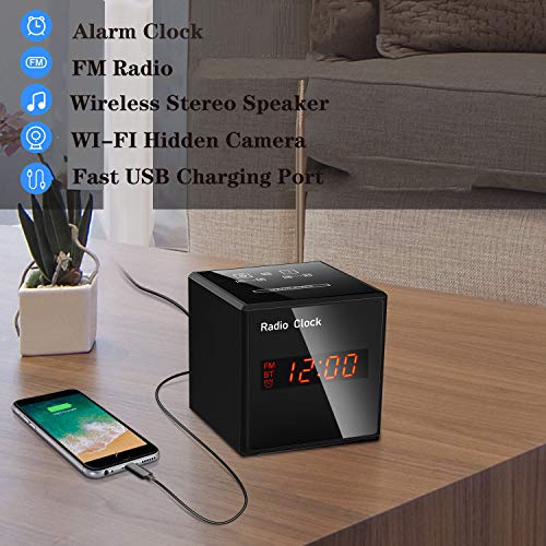 Hidden Camera Spy Cam Wireless HD 1080P Alarm Clock, FM Radio