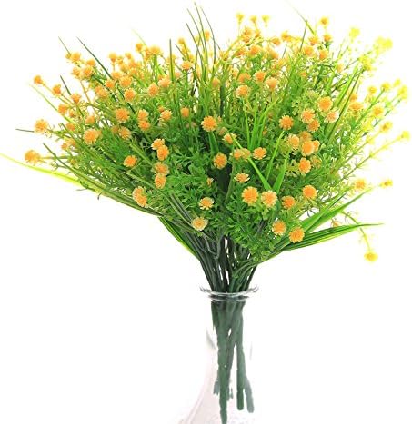 JAKY-Global Artificial Flowers Babysbreath Fake Water Plants Bouquet 6 Bundle Fake Plants Wedding Bridle Bouquet Outdoor Home Office Christmas Decor (Yellow)