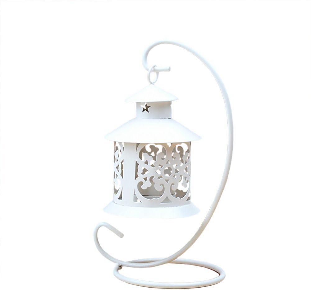 JAROWN Retro Metal Iron Hanging Candle Lantern Holder Stand Creative Crafts for Decoration Gifts (White)