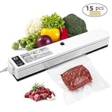 Vacuum Sealer, Etrigger Automatic Vacuum Sealing Machine for Both Dried and Wet Fresh Food, Suitable for Camping and Home Use with 15pcs Vacuum Sealer Bags(20 × 25cm)