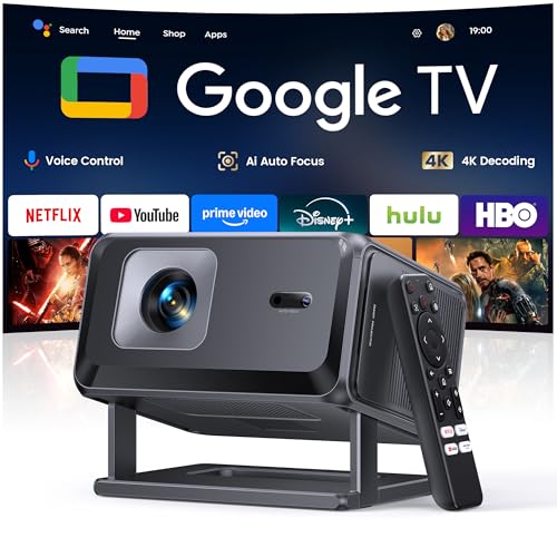 Smart Projector [Google TV 14.0 & Dolby & 4K Support] with WiFi and Bluetooth HDR10,Portable Mini Movie Short Throw Projector Outdoor with Built-in Apps Auto Focus Keystone for Home Bedroom Ceiling