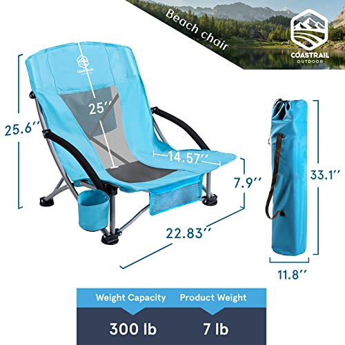 Coastrail Outdoor Beach Chair Low Profile Mesh Back Folding Chair for