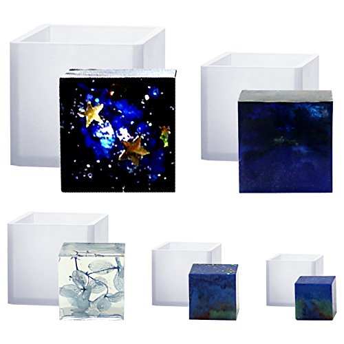 Funshowcase Cube Paperweight Silicone Mold for Polymer Clay Crafting, Soap Making, Resin Epoxy, Jewelry Making Assorted Size 5-Pack