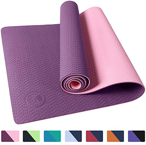 IUGA Yoga Mat Non Slip Textured Surface, Reversible Dual Color, Eco Friendly Yoga Mat with Carrying Strap, Thick Exercise & Workout Mat for Yoga, Pilates and Fitness (72″x 24″x 6mm) (Purple/Pink)