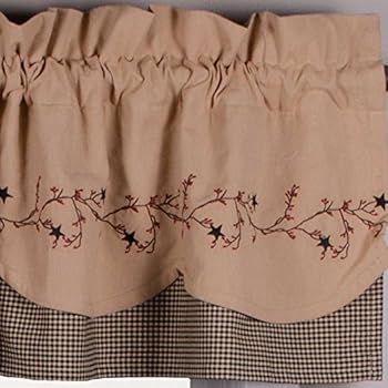 Primitive Home Decors Star Berry Vine Gingham Fairfield Valance - Black