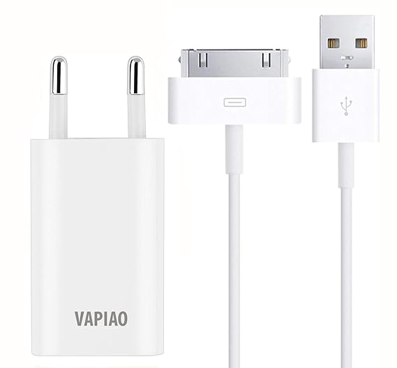 VAPIAO 30 poliges Ladeset 1 Meter [USB Ladekabel und Netzteil] passend für iPhone 4, 4s, 3g, 3gs, iPod, iPad in weiß