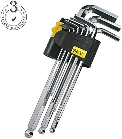 Star Key Hex Key Wrench Set Metric Rustproof And Abrasion Allen Wrench with Long Arm Ball End L Handle 9 Pcs (silvery)
