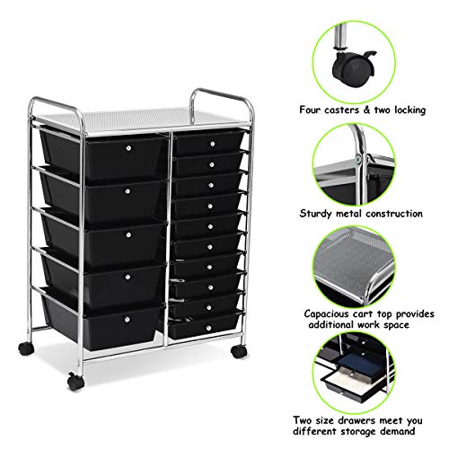 Giantex 15 Drawer Rolling Storage Cart Tools Scrapbook Paper Office