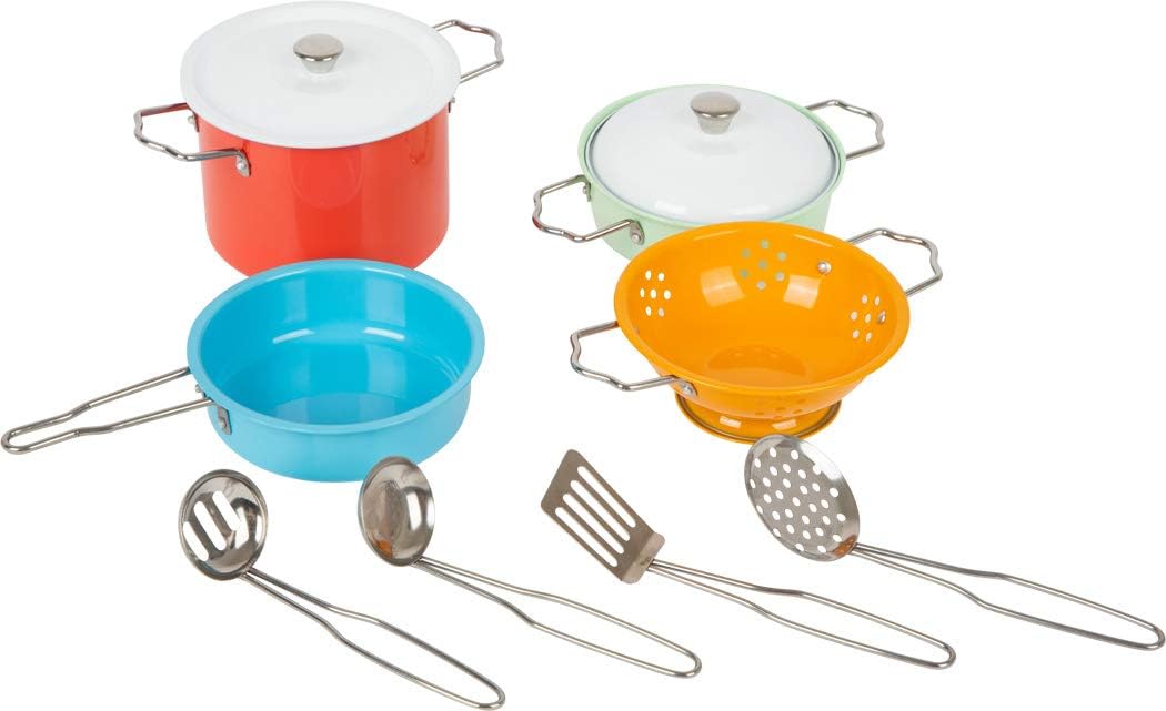 Small Foot Cookware Set including metal accessories, for the play kitchen role-playing toy for children aged 3 years and over