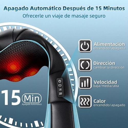 Masajeador de Espalda, Masajeador de Cuello y hombros con Calor para Alivio del Dolor Muscular,Masaje Cuello Shiatsu con 4D Rotación y 3 Velocidades, 8 Cabezales de Masaje,Negro Y Azul