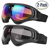 Ski Goggles, Pack of 2, Skate Glasses for Kids, Boys & Girls, Youth, Men & Women, with UV 400 Protection, Wind Resistance, Anti-Glare Lenses, made by COOLOO