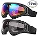 Ski Goggles, Pack of 2, Skate Glasses for Kids, Boys & Girls, Youth, Men & Women, with UV 400 Protection, Wind Resistance, Anti-Glare Lenses, made by COOLOO