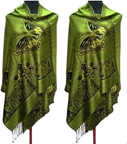 LBXX Lady Doube-Side Butterfly Pashmina Scarf Wrap Shawl Stole Cape (Green)