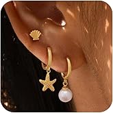 SELFROSE Stack Earrings For Women,Dainty 14K Gold Plated Pearl Hoop Huggie Earring Set Cute Chain Cartilage Earring Stack Trendy Hypoallergenic Long Drop Stud Earrings Jewelry