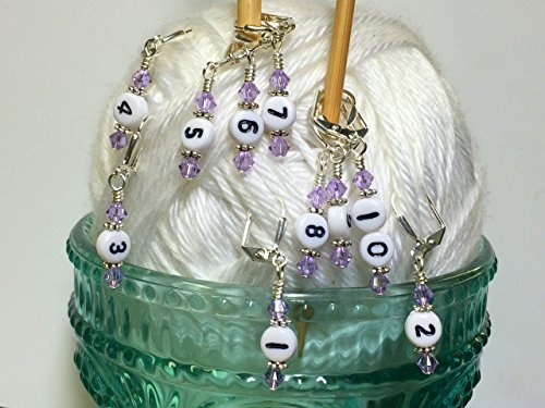 image for Jill's Beaded Knit Bits Numbered Stitch Marker Jewelry Set- Lilac, wom