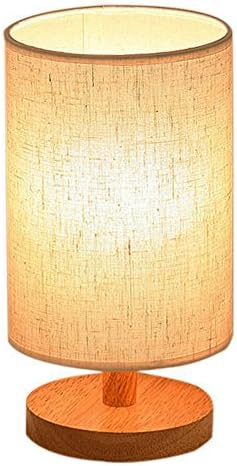 Minimalist Modern Japanese Solid Wood Table Bedside Desk Lamp Stand Lights with Fabric Linen Shadefor Beedroom, Living Room