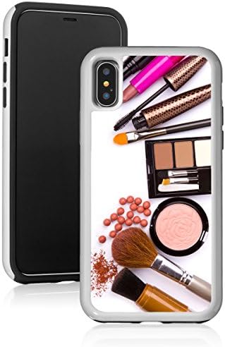 Shockproof Impact Hard Soft Case Cover for Apple iPhone Makeup Brush Cosmetics (White, for Apple iPhone XR)