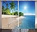 Ambesonne Tropic Curtains, Ocean Tropical Palm Trees on Sunny Island Beach Scene Panoramic View Picture, Living Room Bedroom Window Drapes 2 Panel Set, 108