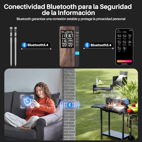 Inalámbrico Termómetro Carne - Termómetro Digital Cocina con Múltiples Sensores y Sondas Ultra Delgadas, Control por App y Manual - Precisión Bluetooth para BBQ, Horno, Parrilla y Ahumador-2 Sondas