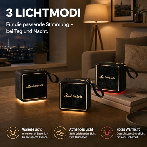 MG II Bluetooth Speaker, 24W RMS Continuous Power, Bluetooth 6.0, DSP Sound, IP67 Waterproof & Dustproof, 17H+ Battery, RGB Light, TWS Stereo, 3 EQ Modes, Type-C Charging, AUX/TF/USB, Black & Brass