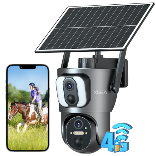 Xega 4G Cellular Security Camera【Dual Lens】Outdoor with SIM Card, 14400mAh 2K HD Wireless Solar 4G LTE Camera, PTZ Motion Dtetection Spotlight Siren TF Cloud Storage,Support Etisalat and DU Operator | Outdoor Wireless,2K HD, Motion Detection, TF Cloud Storage,Wide PTZ View,Built-in SIM Only,Subscription Required