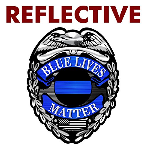 REFLECTIVE Police Badge Thin Blue Line #FS294 LAMINATED tattered Police USA Vinyl Decal Lives Matter Car Truck Bumper Windshield Design