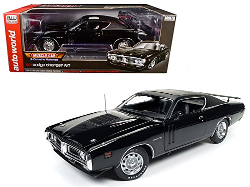 1971 Dodge Charger R/T TX9 Black on Black Hardtop with Sunroof MCACN Limited Edition to 1002pc 1/18 Diecast Model Car by Autoworld AMM1107