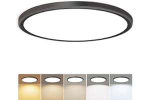 hunhun 3200lm LED Flush Mount Ceiling Light 28W 12 Inch 5CCT Adjustable Super Slim 0.87 inch led Ceiling Light Fixture Round Ceiling Lamp for Bedroom Living Room Kitchen Laundry Black