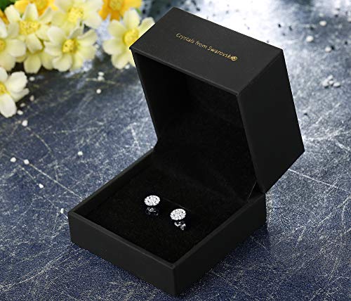 Sllaiss Mini Disc Pave Stud Earrings for Women Girls Made with Swarovski Crystals Minimalist Earrings With Gift Box Silver