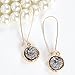 Humble Chic Simulated Druzy Threaders - Upside-Down Long Hoop Dangle Drop Earrings for Women, Simulated Hematite, Grey, Metallic, Silver-Tone, Gold-Tone
