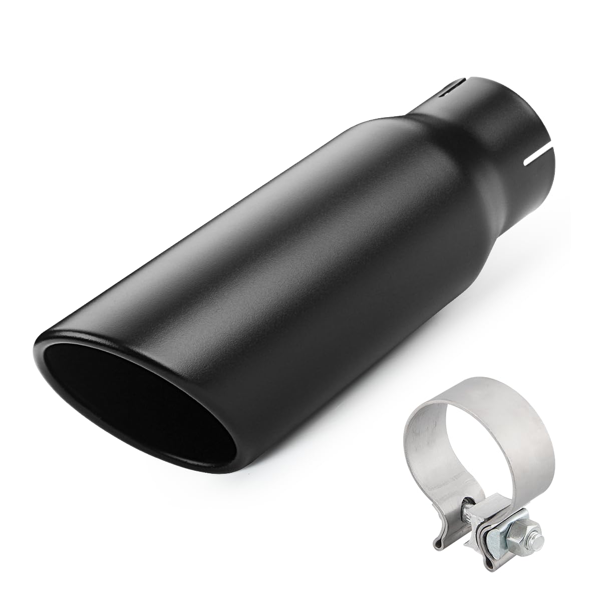 Photo 1 of A-KARCK Exhaust Tip 3 Inch Inlet, 3" Inlet 4" Outlet 12" Overall Length Clamp On Muffler Tip For Truck Tailpipe, Rolled Angle Cut Design