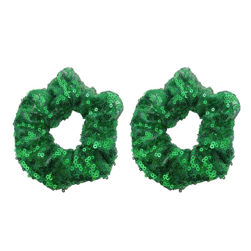 Lurrose 2PCS Green Sequins Hair Scrunchies Christmas Hair Ties Hair Ropes Ponytail Holders for Girls Womens