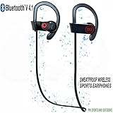 Bluetooth Sport Headphones with Mic offered by PHI Sports & Outdoors. High Definition Sound with Bass, Noise Cancelling, IPX4 Sweatproof, Secure Fit, & 6-8 Hrs Playtime. Carrying Case Included(Black)