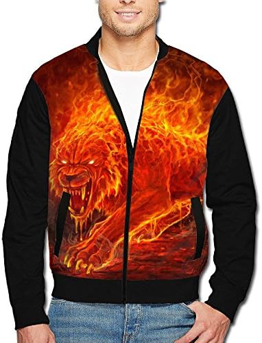 SCOOLY Lion Skull On Fire Men Long Sleeve Full Zip Jacket Large