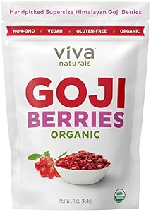 Image of Viva Naturals Organic Dried Goji Berries, 1lb - Premium Himalayan Berries Perfect for Baking, Teas, Trail Mixes and More