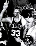 Larry Bird Signed Celtics Cigar Celebration With Red Auerbach B&W 8x10 Photo