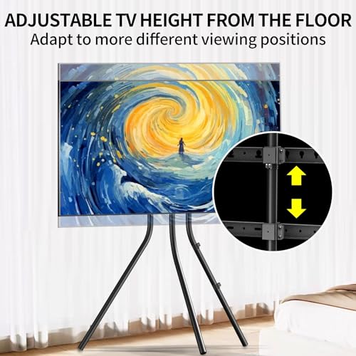 Vibando Tripod TV Stand, Modern Easel TV Stand for 42 to 86 inch Screens, Portable TV Floor Stand An , Height Adjustable TV Display Stand ,Suitable for home studio office(Black)